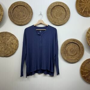 Aerie Blue Ribbed Henley Button Oversized Long Sleeve Tee T-Shirt Top XS